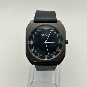 MAD Black Dial and Leather Metallic Gray Case Watch Working New Battery